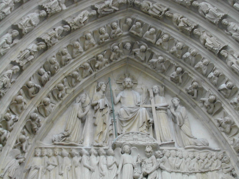 Stonework above entrance to Notre Dame